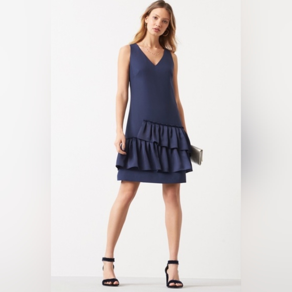 Eliza J navy ruffled tiered asymmetrical sleeveless minidress size 2
